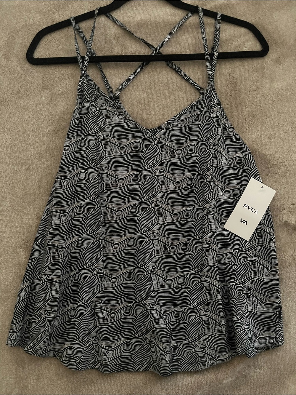 RVCA Black & White Patterned Strappy Tank